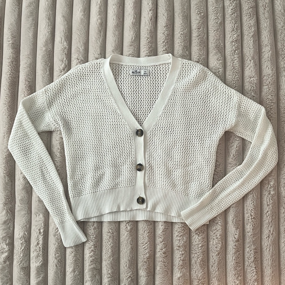 Hollister White Knit Cardigan Sweater